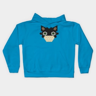 Black Cat Wearing Pixel Flower Mask Kids Hoodie